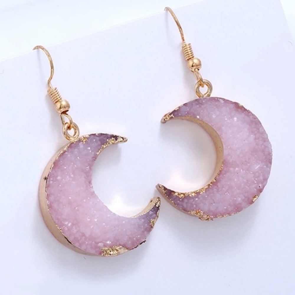 Luxe moon moon shape druzy gemstone earrings